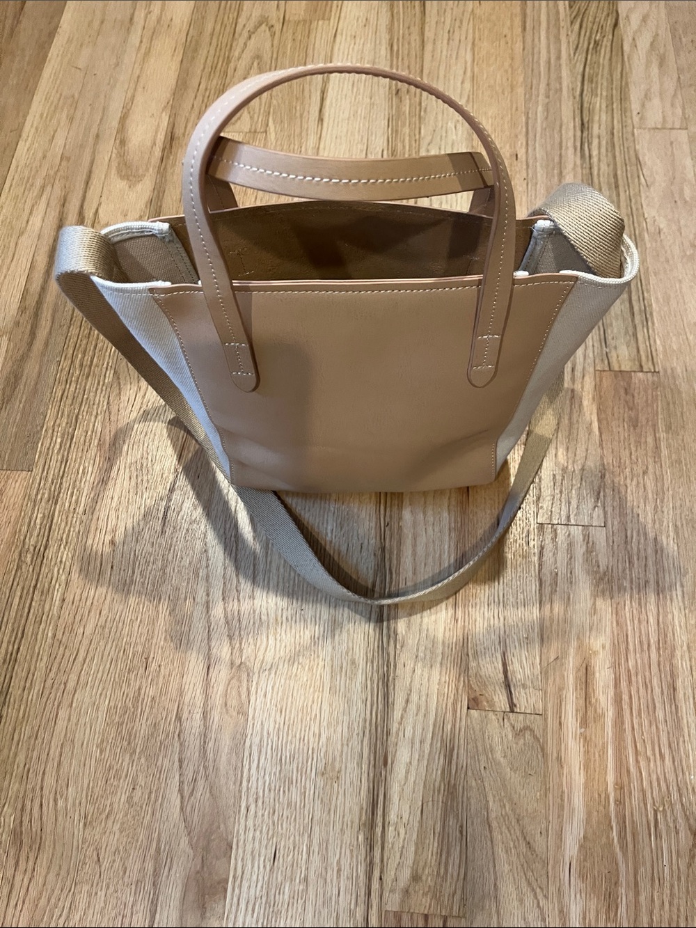 GAP Tan Leather-Trim Tote with Cream Canvas Strap
